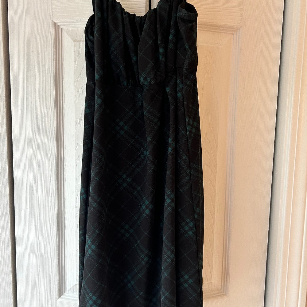 Hollister Black and Green Plaid Babydoll Mini Dress